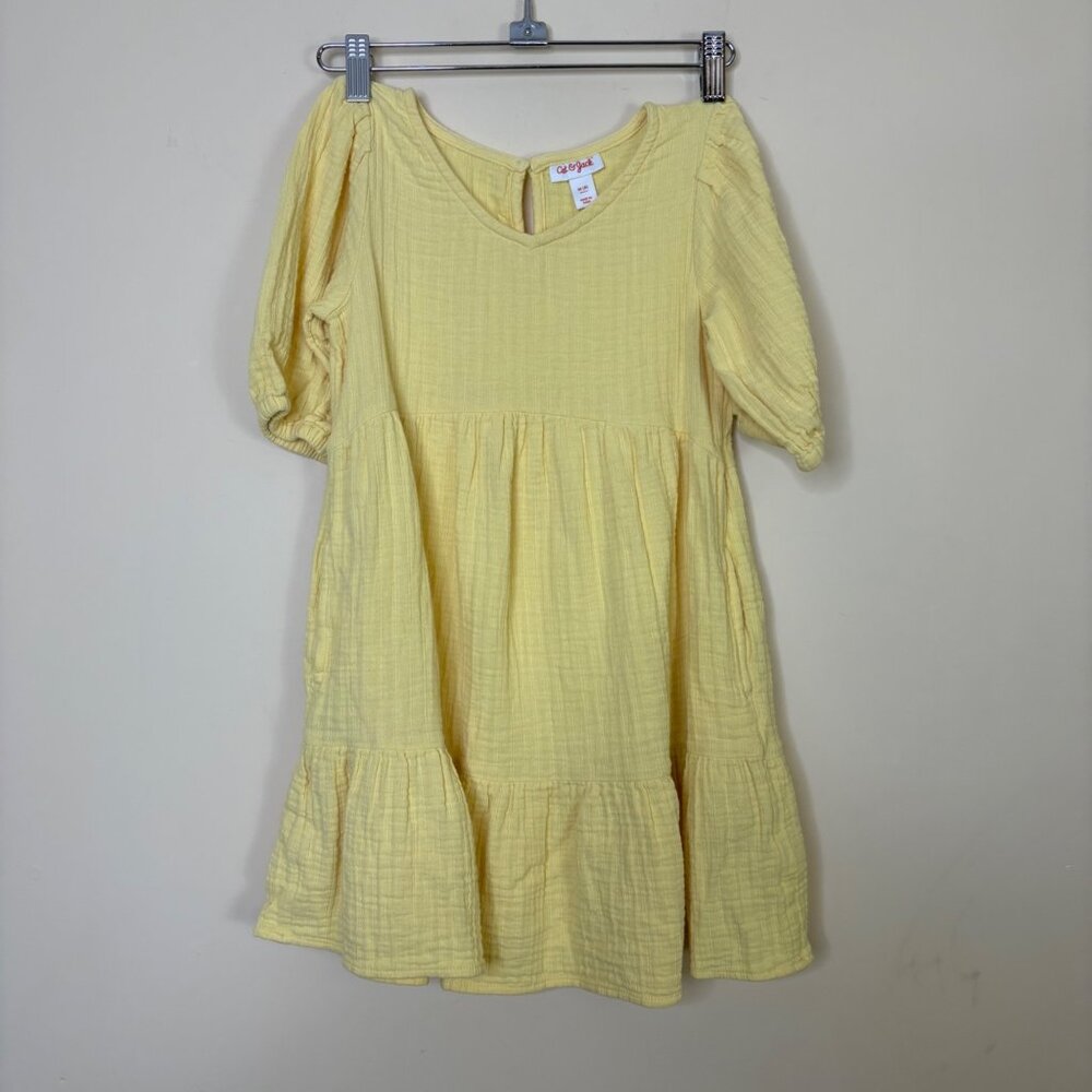 Cat & Jack Girls Yellow Tiered Midi Dress Puff Sleeves Medium (8) 100% Cotton
